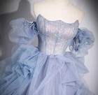 Elegant Women s Blue Off Shoulder Chiffon Prom Long Evening Gown Vintage Dress