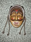 Set Of 2 Decorative Wooden Theatre Masks Wall Mounted Brown gold Painted