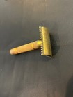 Vintage Gillette 3-piece Gold Toned Open Comb Safety Razor Antique