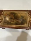 Vintage Wooden Keepsake Box With Cottage Scene Lid     Etched Glass Interior