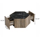 Hexagonal Rustic Retro Wood Coffee Table  With 2 Hidden Drawers