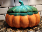 Vtg Large Pumpkin Soup Tureen Harvest Fall Centerpiece Ladle Not Included 