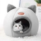 Cute Cat Head Pet Bed Warm Cat Cave House Soft Plush Sleeping Nest Non Slip