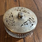 Vintage Clear Etched Glass Trinket Dish Embossed Lid