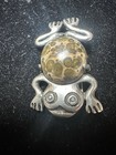 Vintage Signed Sm Sterling  925 Silver Navajo Frog Pin With Ocean Jasper