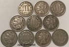  10  Three Cent Nickel Vf-xf Very Fine-extremely Fine Estate Sale Lot