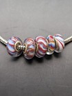 5  Red White Blue Big Hole European Glass Beads Silver Core Handmade  619