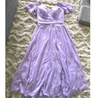 Short Sleeve Bridesmaid Dress Long A Line Chiffon Evening Gown In Lilac Color