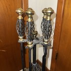 Basket Weave Fireplace Tool Set - Vintage Brass Finished Cast Wrought Iron 5 Pcs