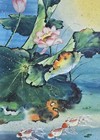 Vintage Japanese chinese  lotus   Goldfish  Original Painting On Silk