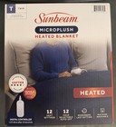 New Sunbeam Electric Heated Blanket Navy Microplush 12 Heat Settings Twin 62x84