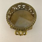 Vtg Gold Glass Top Trinket Jewelry Box Hollywood Regency Vanity Dresser Bureau