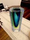 Vintage Mcm Murano Sommerso Textured Italian Glass  Blue Green Uranium Vase 8 5   