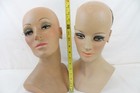 2 Vintage Fiberglass   Plastic Mannequin Head Wig Painted Eyes Halloween Bust
