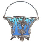 A Good   Rare Antique Silver Plate Sweet Sugar Basket With Opaline Liner C 19thc