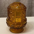 Vintage Indiana Glass Amber Fairy Lamp Stars And Bars Candle Tea Votive Light