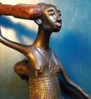 Handmade Primitive Tribal African Bronze Sculpture Woman W Baby wood Pot 5 1 8   