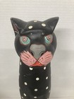 18  Tall Vtg Folk Art Hand Carved Wood Painted Polka Dot Cat Tiger W  Imperfecti