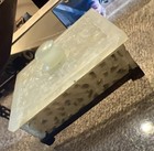 Antique Chinese Pierced Floral Motif White Jade Trinket Box Gilt Reticulated