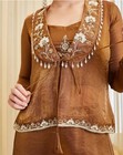 Women Silk Embroidery Hand Wrok Shurg With Spaghetti Crop Top With Palazzo Set 