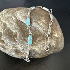 Blue Turquoise Navajo Old Pawn Sterling Silver Inlay Bracelet 7 5    18152