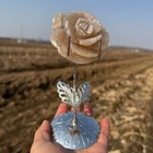 Natural Sakura Stone Carved Quartz Crystal Flower Decor Heal Gift 1pc