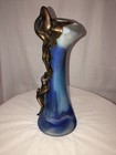  Art Deco Blue White Blown Glass Vase metal Coated  Hand Made Signed 