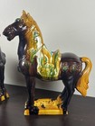 Pair Of Vintage Large Chinese Dynasty Tang Sancai Horse Statues 13   