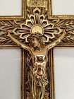 Vtg Crucifix Wall Hanging Ornate Cross Jesus Christ Gold Tone Filigree Grapes 