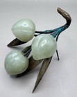 Vintage Chinese Jade Hand Carved Hard Stone Fruit Peach With Jade Leaves Decor