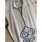 Vintage Akjy Sleeveless Kaftan Maxi Dress White Blue Soutache Embroidered Boho