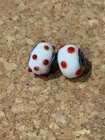 White Lampwork Glass Charm Beads Red Polka Dot Pattern Silver Tone Core Lot Of 2