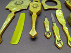 Antique Vintage Bakelite Celluloid Green Art Deco Vanity Dresser Set 10 Pieces