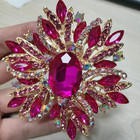 Fashion Pink Flower Gold-plated Large Brooch Pin Rhinestone Crystal Accessories