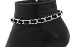 Women Boot Bracelet Silver Metal Chain Shoe Anklet Charm Black Weave Strap Set