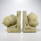Hand Built Green Clay Acorn Bookends Pair Signed Ceramic Art Pottery Vintage