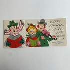 Vintage Mid Century Christmas Greeting Card Colorful Carolers Violin Pretty Lady