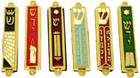 A Set Of 6 Gold Plated Mezuzahs With Different Enameled Themes  About 3 Inches 