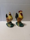 Vtg 1950   s Rooster   Hen Figures Farmhouse Royal Copley Glossy Ceramic Set Of 2