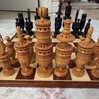 Vintage Style Carved Wood Chess Set 4 5    King Black Natural Ornate Pcs W board