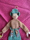 Folk Art Sewing Antique Turn Of The Century Hand Knit Cowboy Thread Holder