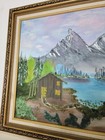 Vintage Oil Painting Canvas Framed Mountains Cabin Forest Lake Tom Williams Vtg