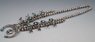Old Pawn Navajo Sterling Silver Natural Turquoise Squash Blossom Necklace Naja