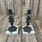 Vintage Pair Of Brass Marble-based Cherub Candlestick Holders 7 5   tall Rare