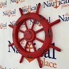 18  Painted Wood Ship Wheel - Distressed Red Finish - Large Wooden Ship s Wheel