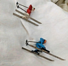 2 Vintage Barclay Lead Figures Skiers Christmas Male In Blue Female In Red Good