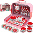 Tea Set For Little Girls  Pretend Play Tea Party Set  Floral Design Kids Tin Tea