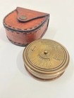 Vintage Marine Brass Pocket Compass With Leather Case Antique Item For Gift