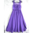 Purple Beaded Floral Lace Illusion Neck Chiffon Prom Evening Gown Sleeveless