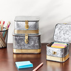    decorative Galvanized Metal Boxes With Lids  Set Of 3 Sizes  Distressed Silver 
